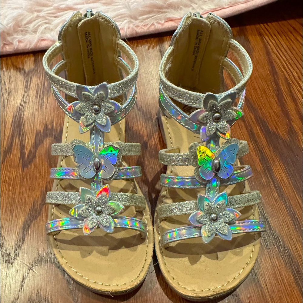 Girl toddler iridescent silver gladiator sandals size 8